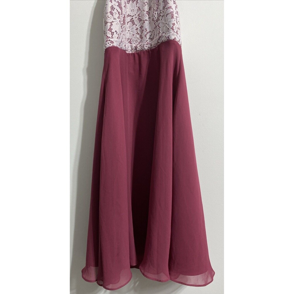 Azazie Junior Bridesmaid Dress J12 Girl's 12 Halter Floral Mulberry White Classy - Picture 4 of 9